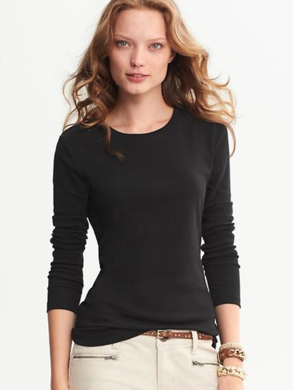 Banana Republic Timeless Tee Women Medium Black Crewneck LS Shirt M